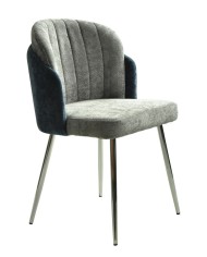 Silla DRESDE, cromada, tapizada chenilla azul y gris claro