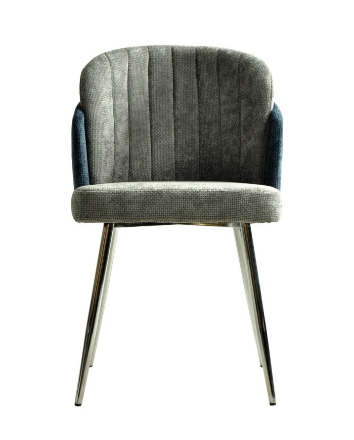 Silla DRESDE, cromada, tapizada chenilla azul y gris claro