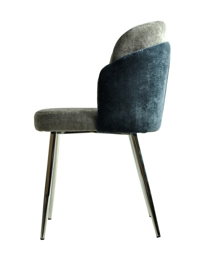Silla DRESDE, cromada, tapizada chenilla azul y gris claro