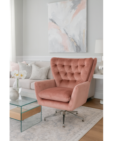 Sillón BÉCQUER, giratorio, regulable, tapizado velvet rosa