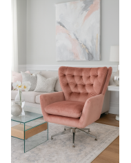 Sillón BÉCQUER, giratorio, regulable, tapizado velvet rosa