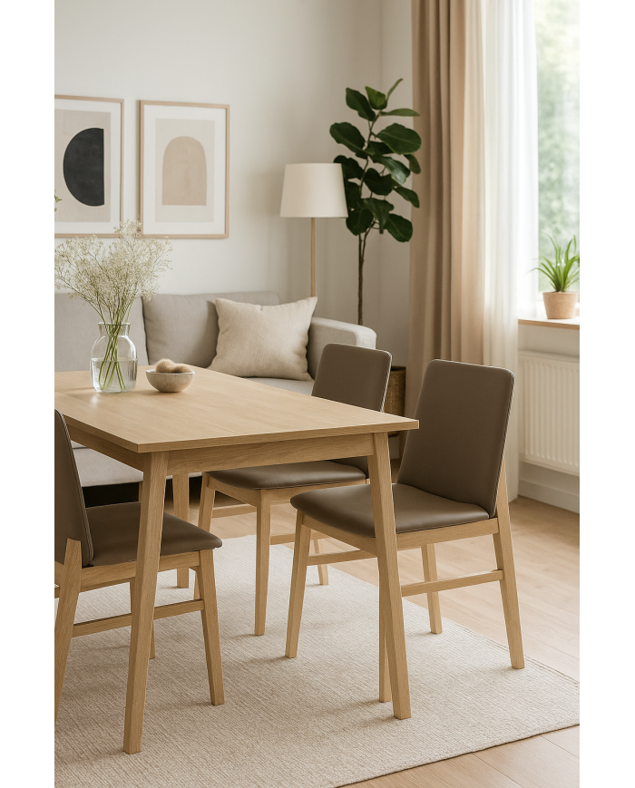 Silla ALPES, madera de haya, natural, similpiel marrón