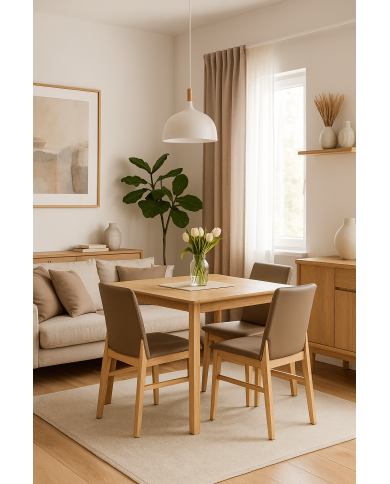 Silla ALPES, madera de haya, natural, similpiel marrón