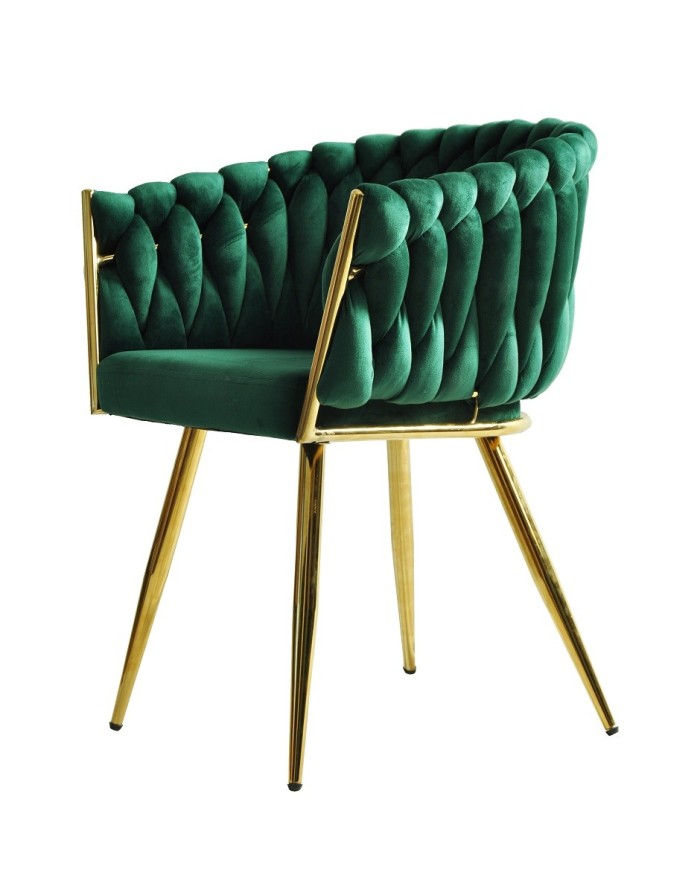 Sillón KING, metal dorado, tapizado velvet verde oscuro