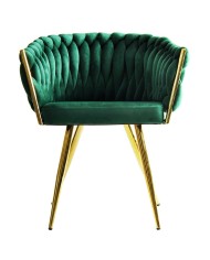 Sillón KING, metal dorado, tapizado velvet verde oscuro