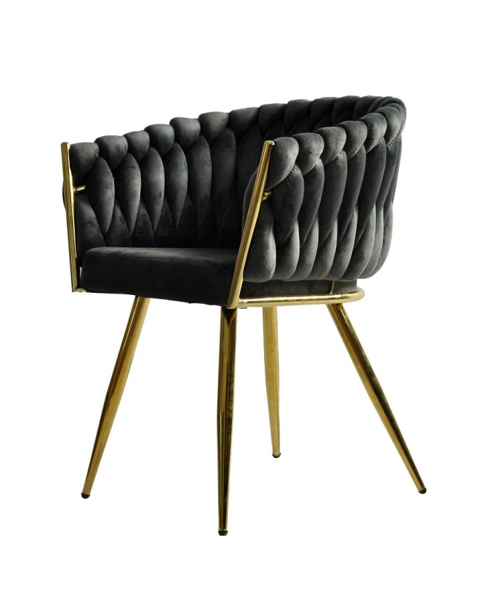 Sillón KING, metal dorado, tapizado velvet gris oscuro