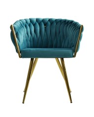 Sillón KING, metal dorado, tapizado velvet turquesa
