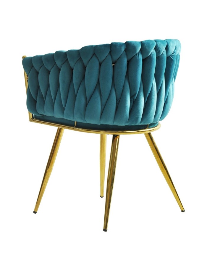 Sillón KING, metal dorado, tapizado velvet turquesa
