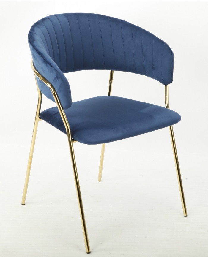 Sillón KEFRÉN NEW, metal dorado, tapizado velvet azul
