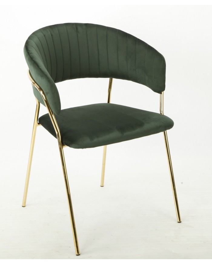 Sillón KEFRÉN NEW, metal dorado, tapizado velvet verde oscuro
