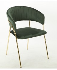 Sillón KEFRÉN NEW, metal dorado, tapizado velvet verde oscuro