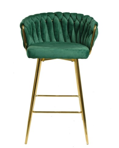 Taburete KING, metal, cromado dorado, tapizado velvet verde oscuro