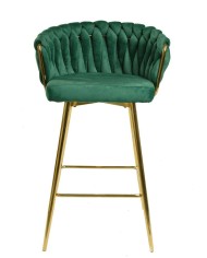 Taburete KING, metal, cromado dorado, tapizado velvet verde oscuro