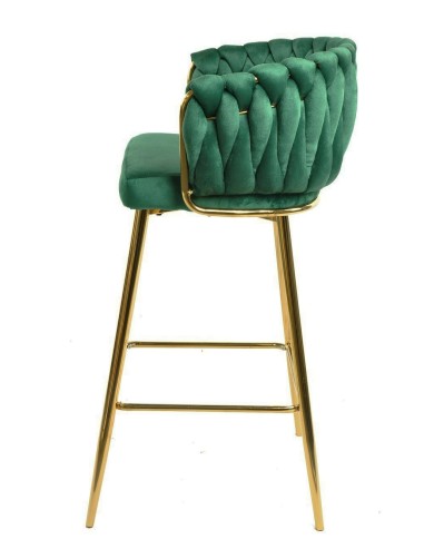 Taburete KING, metal, cromado dorado, tapizado velvet verde oscuro