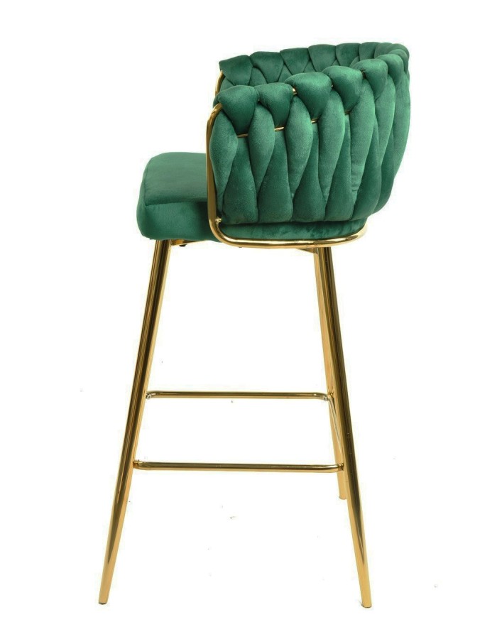 Taburete KING, metal, cromado dorado, tapizado velvet verde oscuro