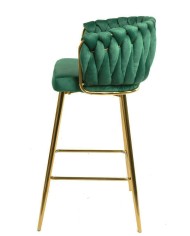 Taburete KING, metal, cromado dorado, tapizado velvet verde oscuro