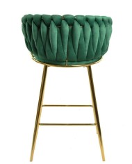Taburete KING, metal, cromado dorado, tapizado velvet verde oscuro