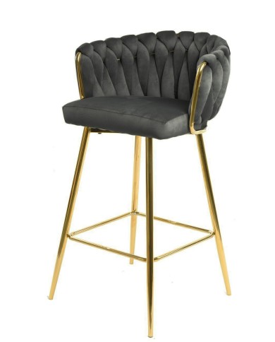 Taburete KING, metal, cromado dorado, tapizado velvet gris oscuro