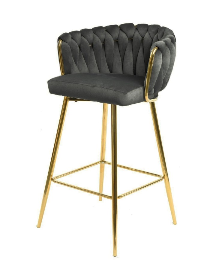 Taburete KING, metal, cromado dorado, tapizado velvet gris oscuro