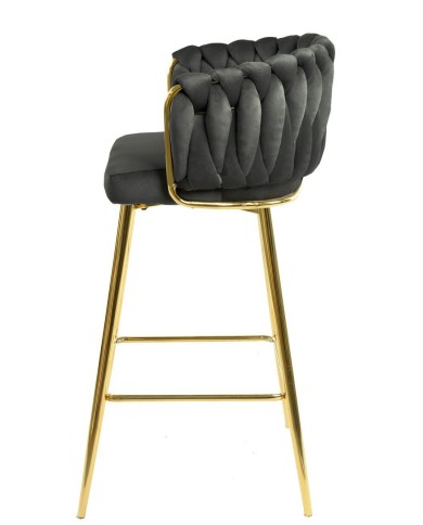 Taburete KING, metal, cromado dorado, tapizado velvet gris oscuro