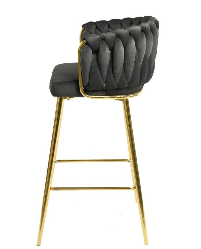 Taburete KING, metal, cromado dorado, tapizado velvet gris oscuro