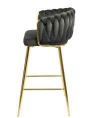 Taburete KING, metal, cromado dorado, tapizado velvet gris oscuro