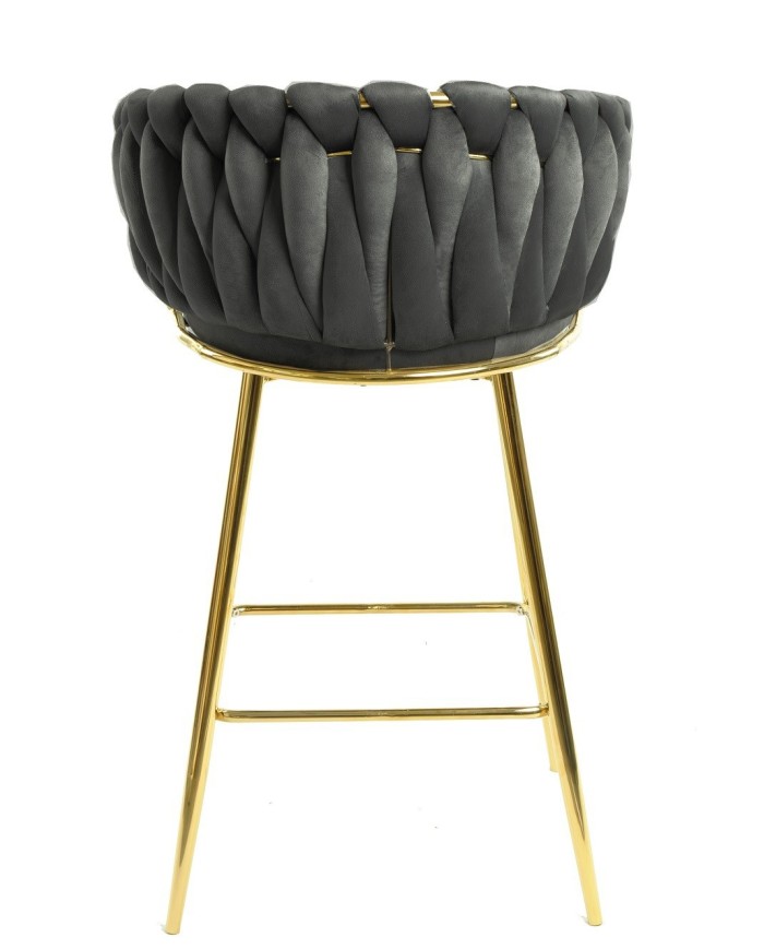 Taburete KING, metal, cromado dorado, tapizado velvet gris oscuro