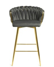 Taburete KING, metal, cromado dorado, tapizado velvet gris oscuro