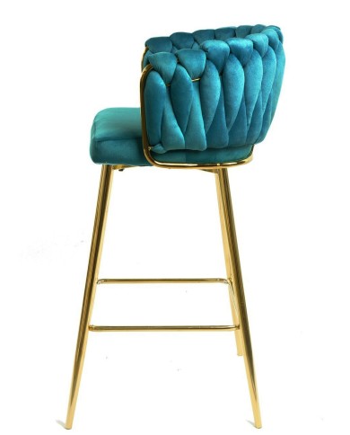 Taburete KING, metal, cromado dorado, tapizado velvet turquesa