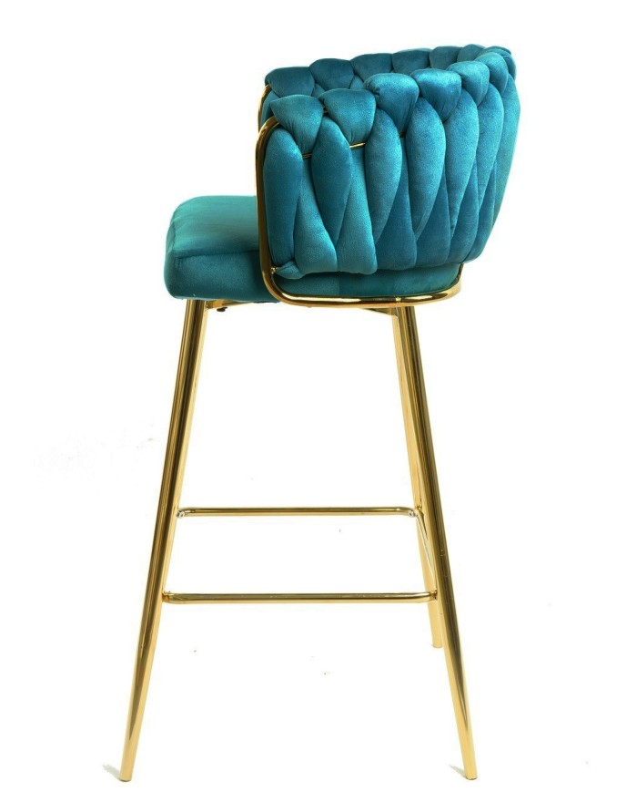 Taburete KING, metal, cromado dorado, tapizado velvet turquesa