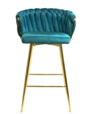 Taburete KING, metal, cromado dorado, tapizado velvet turquesa