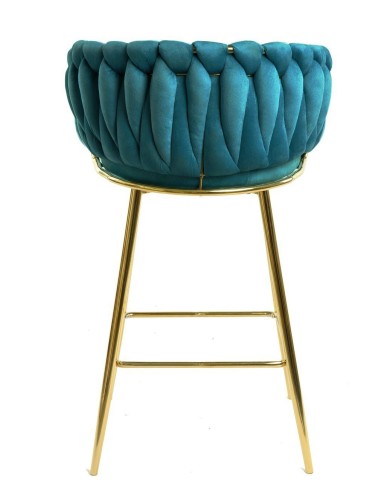 Taburete KING, metal, cromado dorado, tapizado velvet turquesa