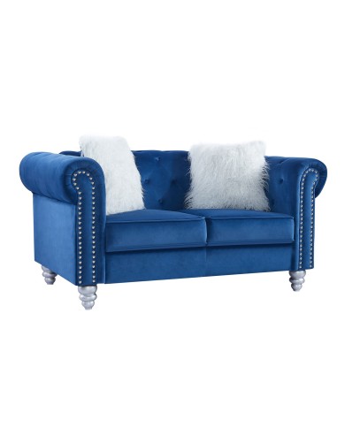 Sofá CHESTER STYLE, 2 plazas, tapizado velvet azul 67
