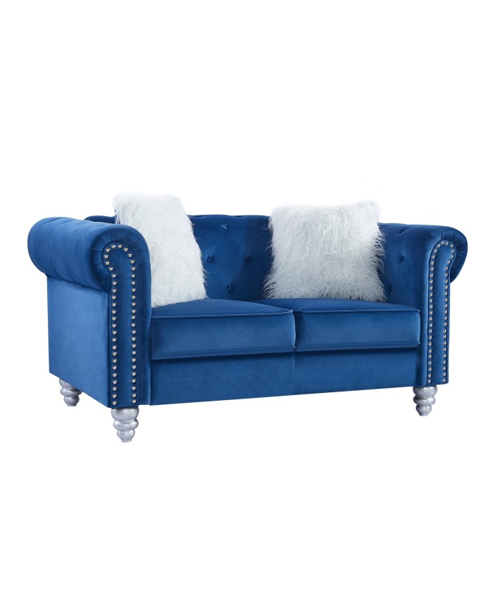 Sofá CHESTER STYLE, 2 plazas, tapizado velvet azul 67