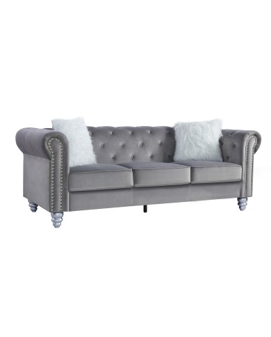Sofá CHESTER STYLE, 3 plazas, tapizado velvet gris 27