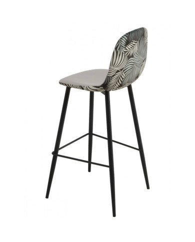 Taburete HORUS NEW, metal, tapizado velvet gris con trasera floral a juego