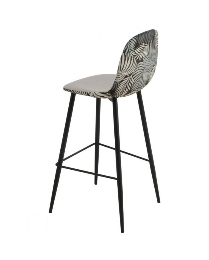 Taburete HORUS NEW, metal, tapizado velvet gris con trasera floral a juego