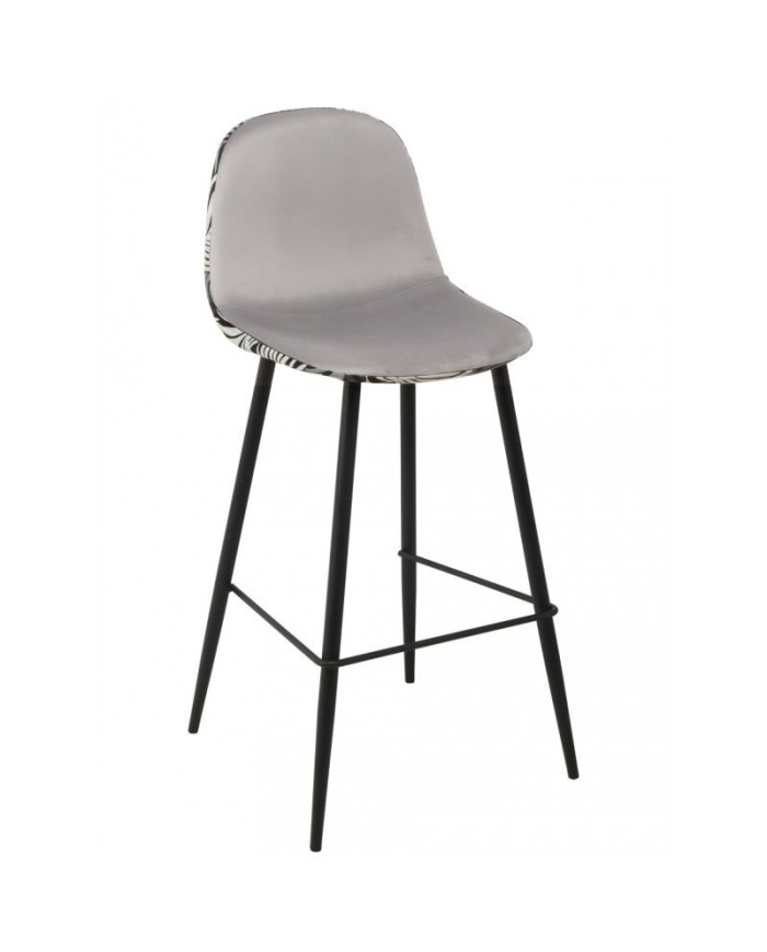 Taburete HORUS NEW, metal, tapizado velvet gris con trasera floral a juego