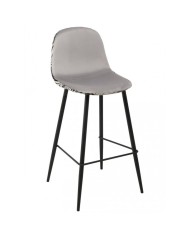 Taburete HORUS NEW, metal, tapizado velvet gris con trasera floral a juego