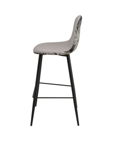 Taburete HORUS NEW, metal, tapizado velvet gris con trasera floral a juego