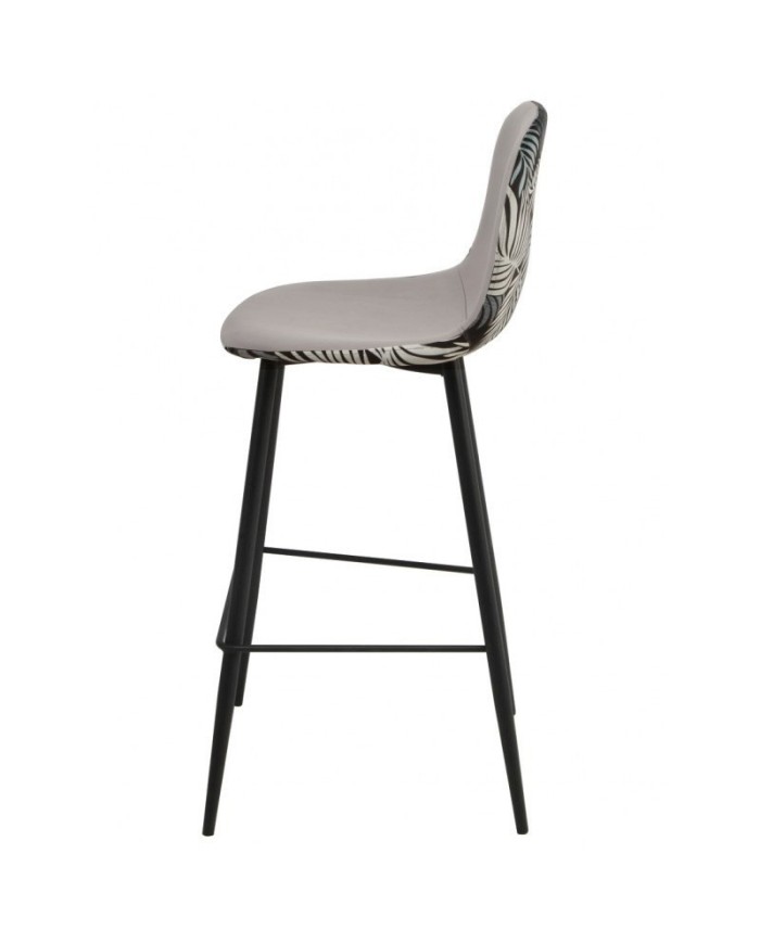 Taburete HORUS NEW, metal, tapizado velvet gris con trasera floral a juego