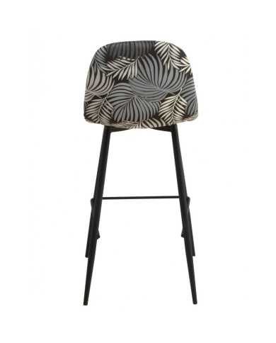 Taburete HORUS NEW, metal, tapizado velvet gris con trasera floral a juego