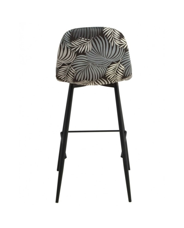 Taburete HORUS NEW, metal, tapizado velvet gris con trasera floral a juego