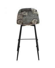 Taburete HORUS NEW, metal, tapizado velvet gris con trasera floral a juego