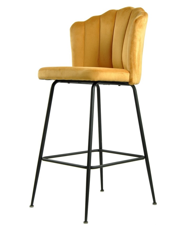 Taburete DEVIN, metal, tapizado velvet amarillo