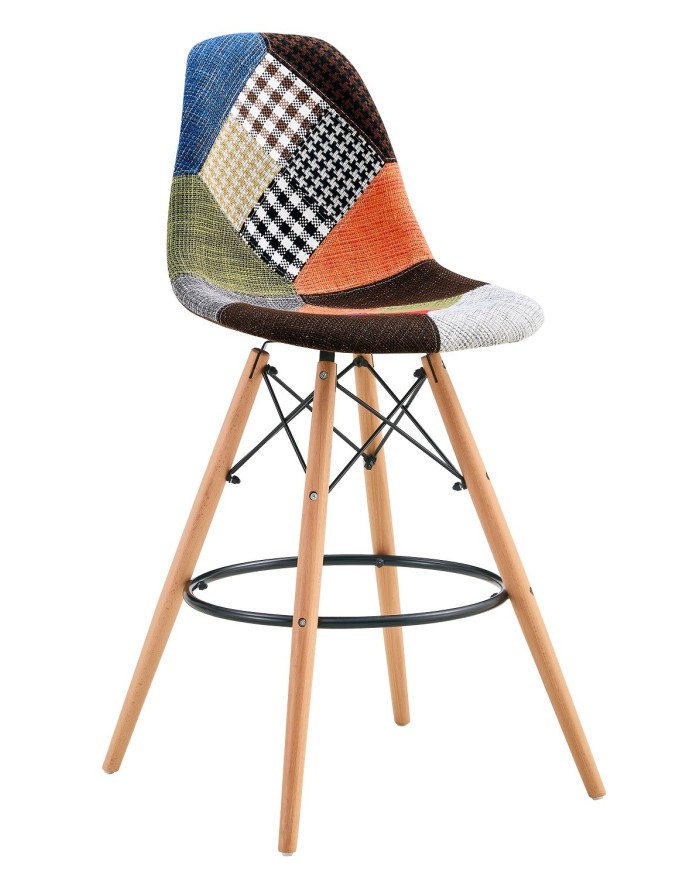 Taburete STAR PAT22, madera, tapizado patchwork 22