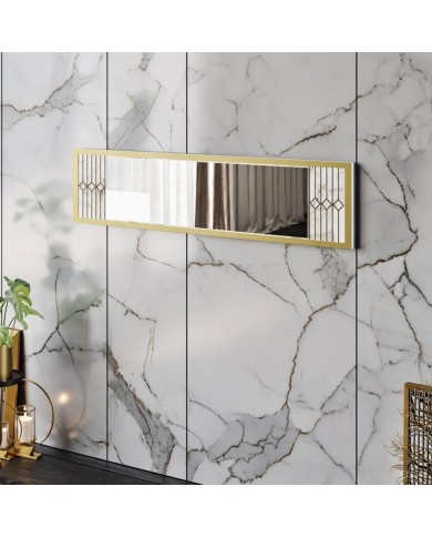 Espejo ELOISE, biIaminado mármol blanco con detalles dorados, 120 cms.