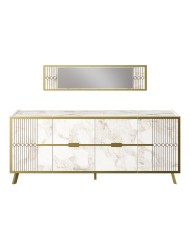 Espejo ELOISE, biIaminado mármol blanco con detalles dorados, 120 cms.