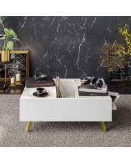 Mesa baja ELOISE, biIaminado mármol blanco, 89,5 cms.