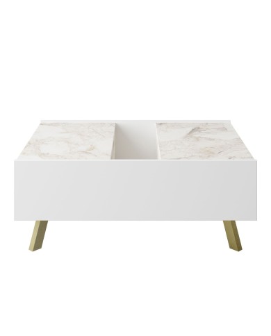 Mesa baja ELOISE, biIaminado mármol blanco, 89,5 cms.